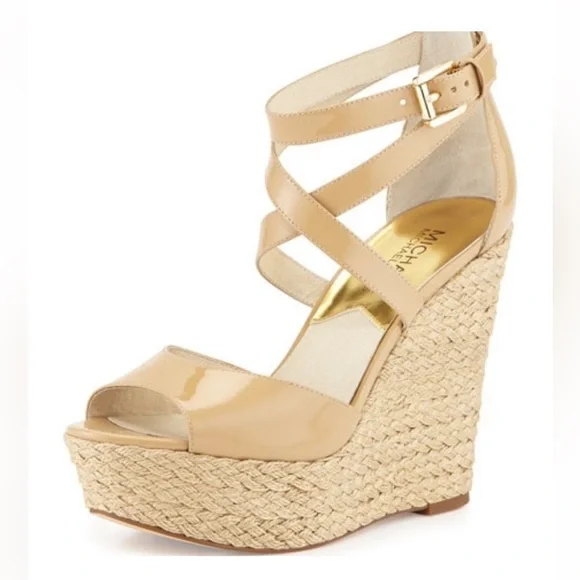 Michael Kors Gabriela Nude Patent Woven Wedge Sandal - Picture 10 of 10